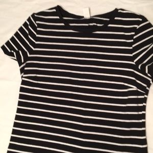 Black and white striped dress.